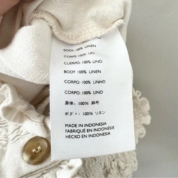 Faithfull The Brand Lais Linen Smocked Belted Jumpsuit in Ecru sz US 2
